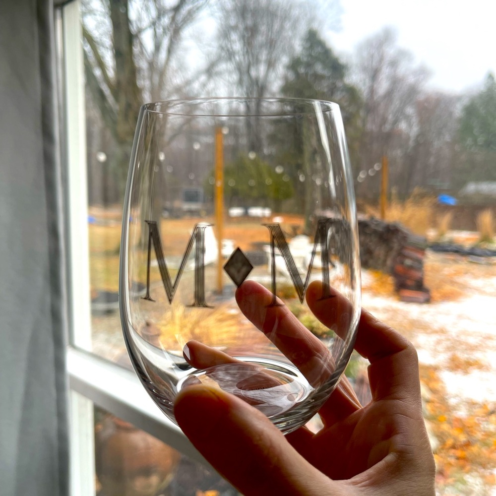 Personalized glass, initials M.M.